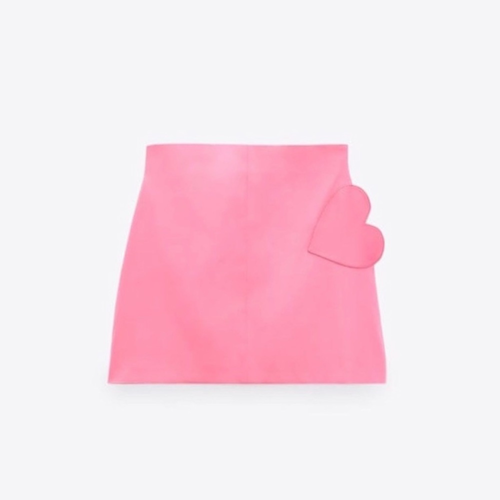 ZARA SATIN EFFECT PINK HEART SKIRT NWT